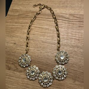 ✨ J.Crew Statement Necklace – Gold & Crystal Floral
